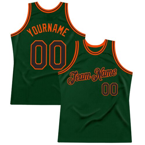 Custom Green Black-Orange Authentic Throwback Basketball Jersey