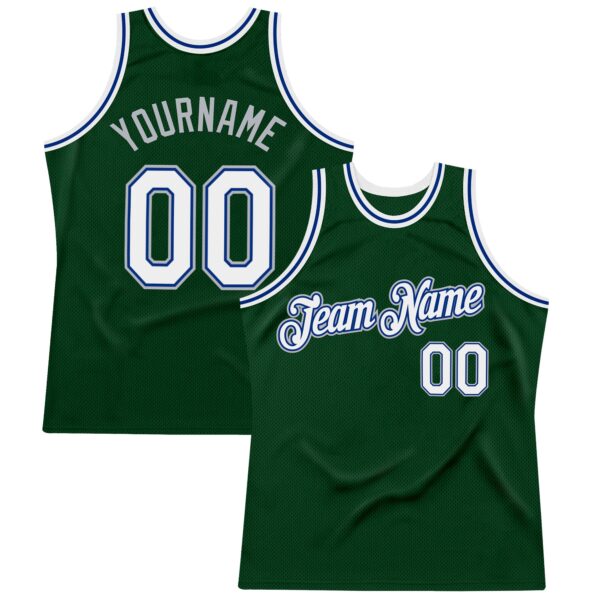 Custom Green White Royal-Gray Authentic Throwback Basketball Jersey