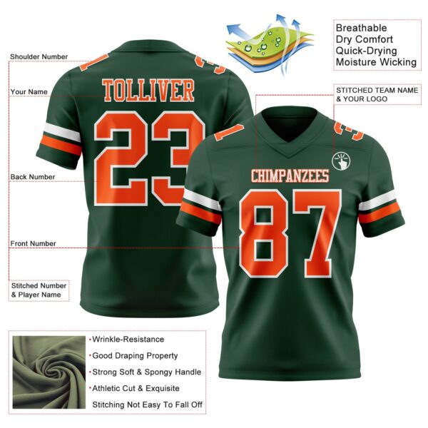 Custom Green Orange-White Authentic Football Jersey