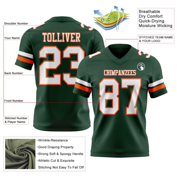Custom Green White-Orange Authentic Football Jersey