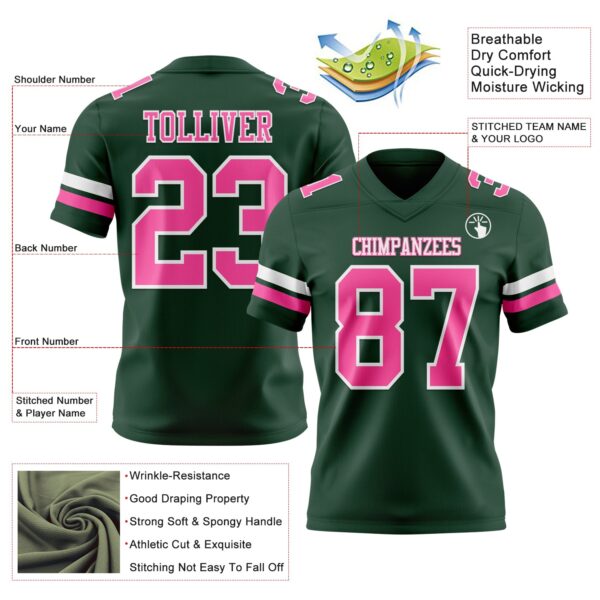 Custom Green Pink-White Authentic Football Jersey