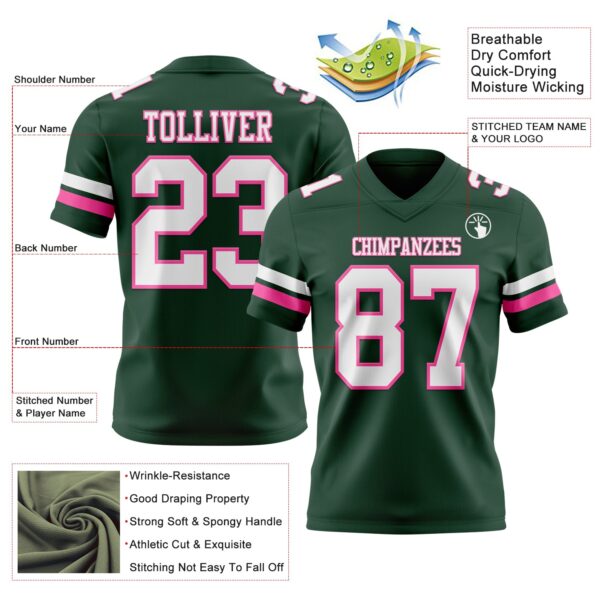 Custom Green White-Pink Authentic Football Jersey