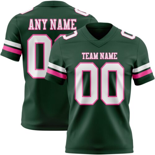 Custom Green White-Pink Authentic Football Jersey