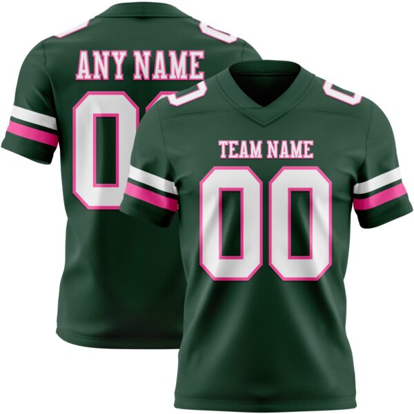 Custom Green White-Pink Authentic Football Jersey