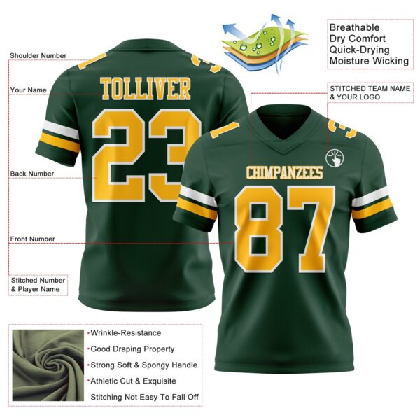 Custom Green Gold-White Authentic Football Jersey