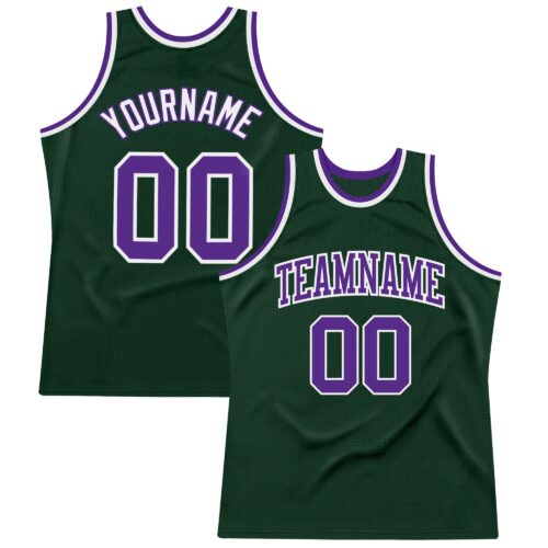 HunterGreen0061 Custom Hunter Green Purple-White Authentic Throwback Basketball Jersey