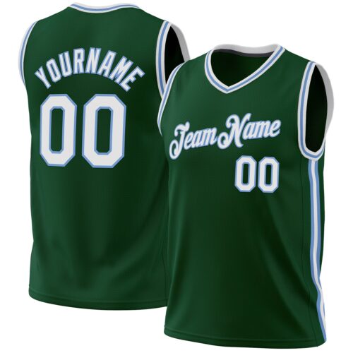 HunterGreen0101 Custom Hunter Green White-Light Blue Authentic Throwback Basketball Jersey