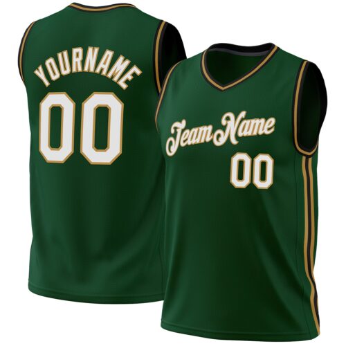 HunterGreen0105 Custom Hunter Green Black-Old Gold Authentic Throwback Basketball Jersey