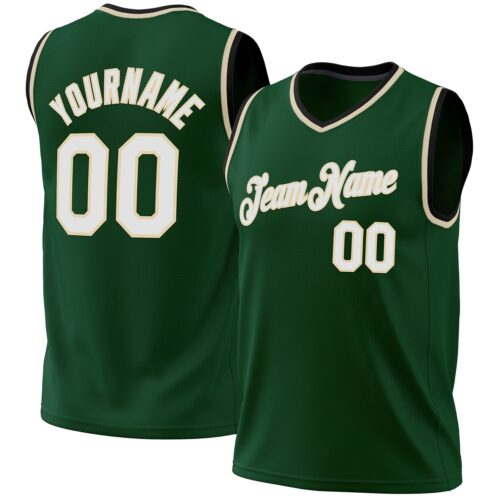 HunterGreen0109 Custom Hunter Green White Cream-Black Authentic Throwback Basketball Jersey
