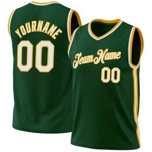 HunterGreen0113 Custom Hunter Green White-Gold Authentic Throwback Basketball Jersey