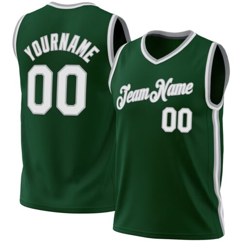 HunterGreen0114 Custom Hunter Green White-Gray Authentic Throwback Basketball Jersey