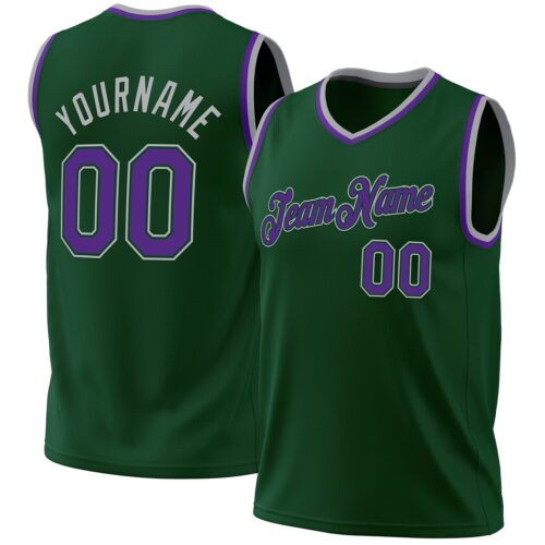 HunterGreen0115 Custom Hunter Green Purple Green-Gray Authentic Throwback Basketball Jersey