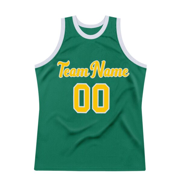 Custom Kelly Green Gold-White Authentic Throwback Basketball Jersey