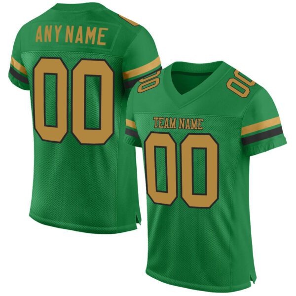 KellyGreen0133 Custom Grass Green Old Gold-Black Mesh Authentic Football Jersey