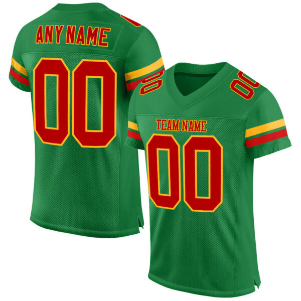 KellyGreen0139_89a3c89a-4a0e-463c-a133-2845934ba767 Custom Grass Green Red-Gold Mesh Authentic Football Jersey