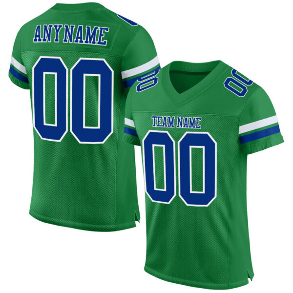 KellyGreen0140 Custom Grass Green Royal-White Mesh Authentic Football Jersey