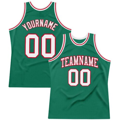 KellyGreen0248 Custom Kelly Green White-Red Authentic Throwback Basketball Jersey