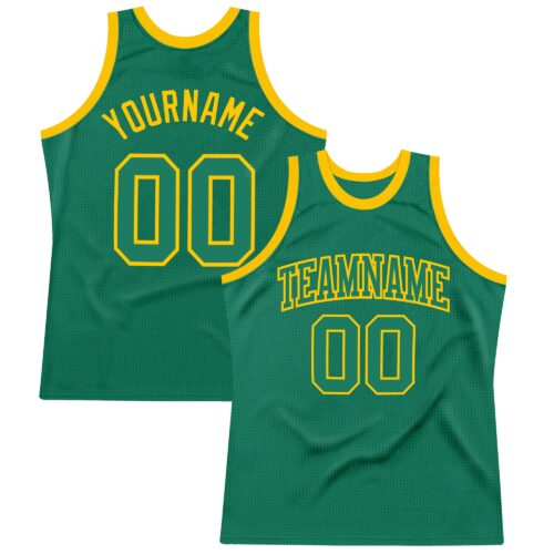 KellyGreen0250 Custom Kelly Green Kelly Green-Gold Authentic Throwback Basketball Jersey