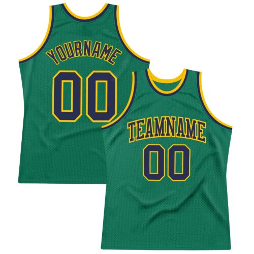 KellyGreen0254 Custom Kelly Green Navy-Gold Authentic Throwback Basketball Jersey