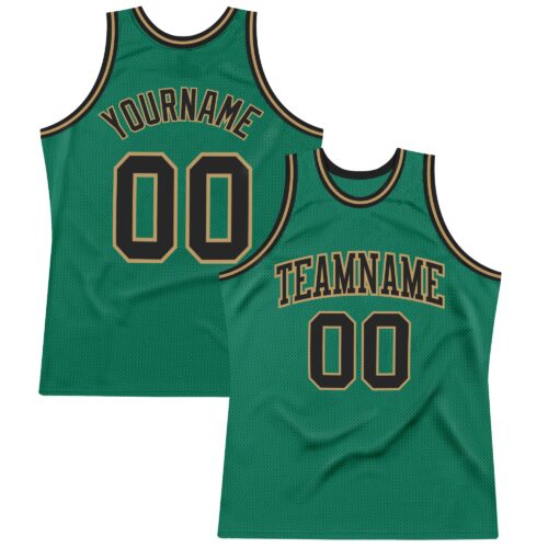 KellyGreen0255 Custom Kelly Green Black-Old Gold Authentic Throwback Basketball Jersey