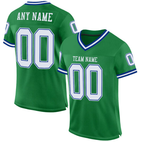 KellyGreen0261 Custom Grass Green White-Royal Mesh Authentic Throwback Football Jersey