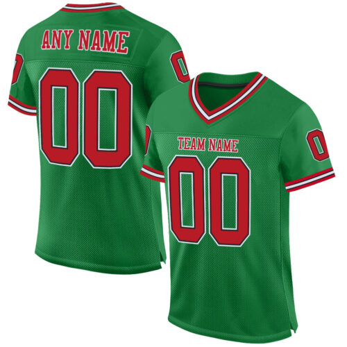 KellyGreen0264 Custom Grass Green Red-Black Mesh Authentic Throwback Football Jersey