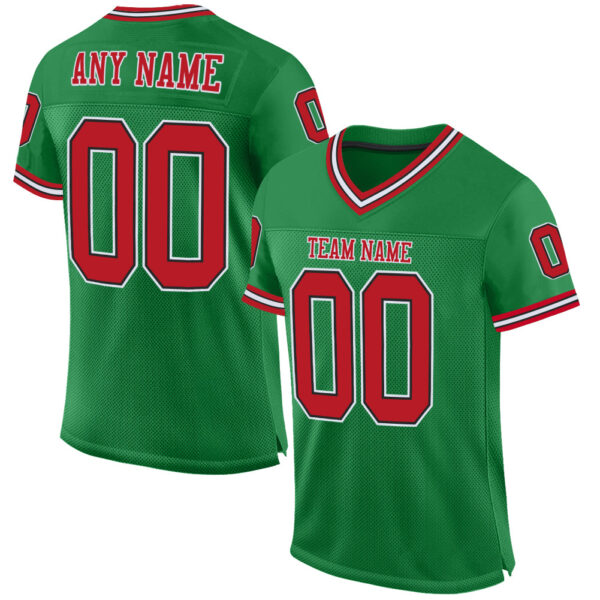 KellyGreen0264 Custom Grass Green Red-Black Mesh Authentic Throwback Football Jersey