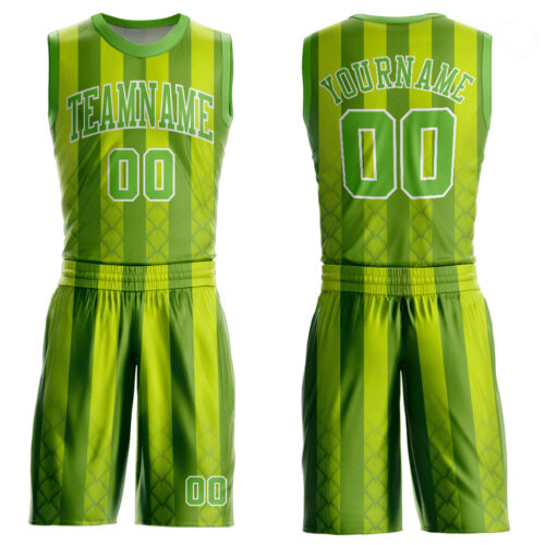 KellyGreen0265 Custom Kelly Green Neon Green-White Round Neck Sublimation Basketball Suit Jersey