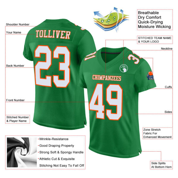 KellyGreen0287-1_3fba1f4f-a06d-4092-a797-330660a31c22 Custom Grass Green White-Orange Mesh Authentic Football Jersey