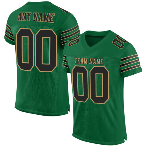 KellyGreen0297 Custom Kelly Green Black-Old Gold Mesh Authentic Football Jersey