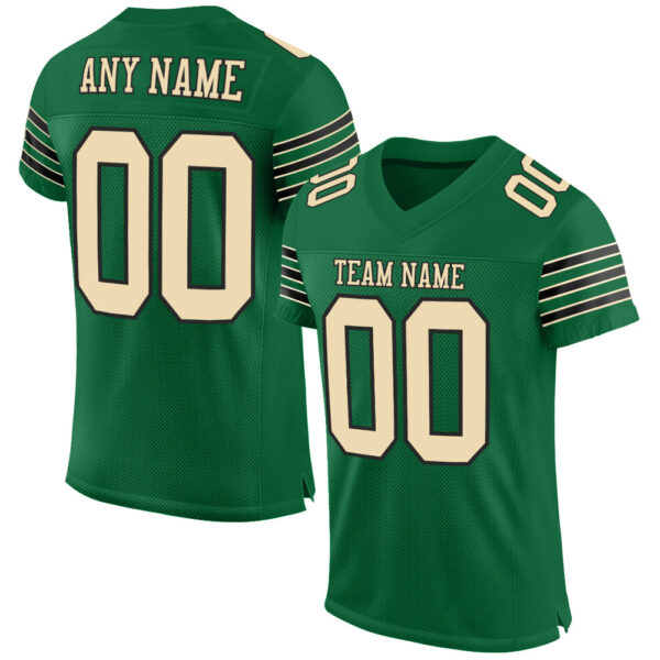 KellyGreen0303 Custom Kelly Green Cream-Black Mesh Authentic Football Jersey