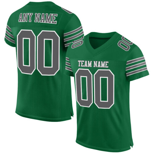 KellyGreen0305 Custom Kelly Green Steel Gray-White Mesh Authentic Football Jersey