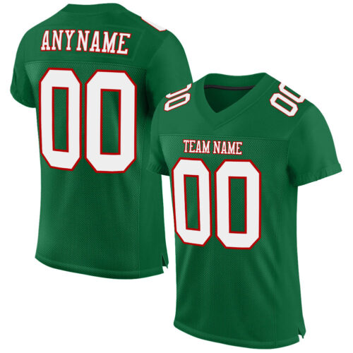 KellyGreen0317 Custom Kelly Green White-Red Mesh Authentic Football Jersey