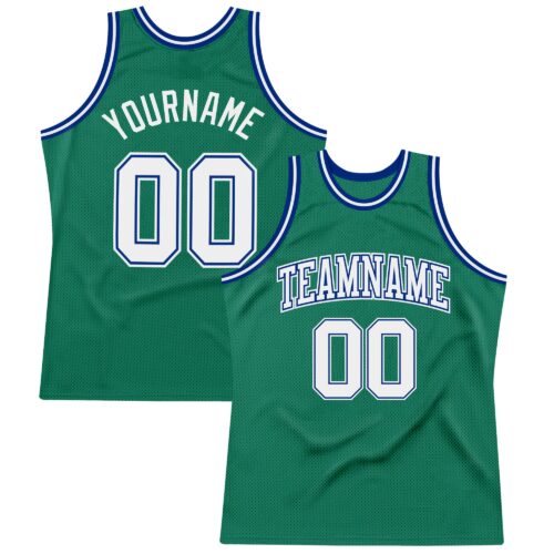KellyGreen0372 Custom Kelly Green White-Royal Authentic Throwback Basketball Jersey