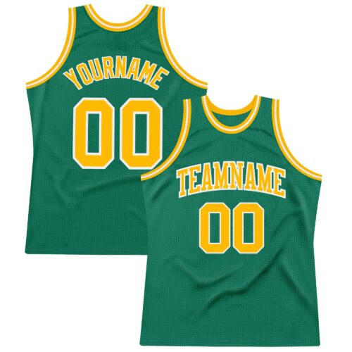 KellyGreen0375 Custom Kelly Green Gold-White Authentic Throwback Basketball Jersey