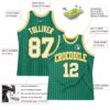 Custom Kelly Green White Pinstripe White-Gold Authentic Basketball Jersey