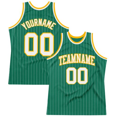 KellyGreen0386_ec273be5-3fa2-4437-b92d-6b479feef113 Custom Kelly Green White Pinstripe White-Gold Authentic Basketball Jersey