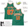 Custom Kelly Green White Pinstripe Orange Authentic Basketball Jersey