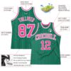 Custom Kelly Green White Pinstripe Pink Authentic Basketball Jersey