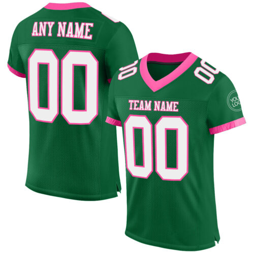 KellyGreen0449 Custom Kelly Green White-Pink Mesh Authentic Football Jersey