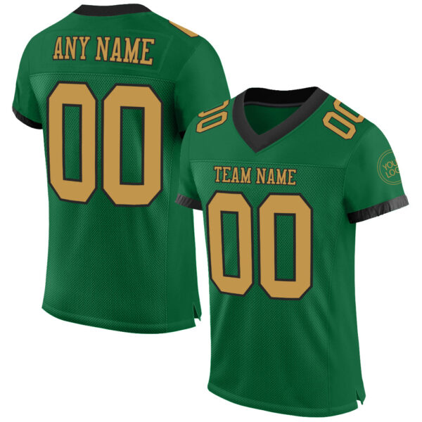 KellyGreen0453 Custom Kelly Green Old Gold-Black Mesh Authentic Football Jersey