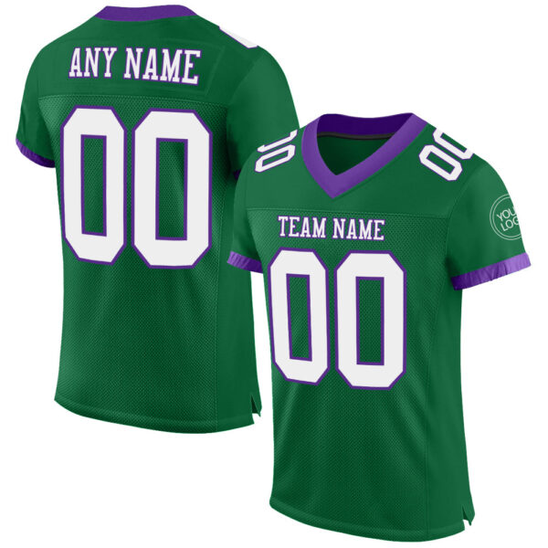 KellyGreen0455 Custom Kelly Green White-Purple Mesh Authentic Football Jersey