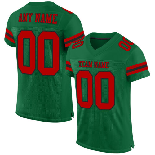 KellyGreen0457 Custom Kelly Green Red-Black Mesh Authentic Football Jersey