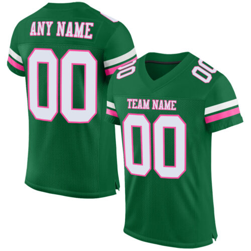 KellyGreen0458 Custom Kelly Green White-Pink Mesh Authentic Football Jersey