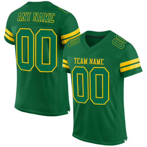 KellyGreen0460 Custom Kelly Green Yellow Mesh Authentic Football Jersey