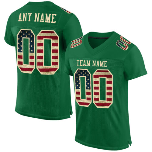KellyGreen0462 Custom Kelly Green Vintage USA Flag-City Cream Mesh Authentic Football Jersey