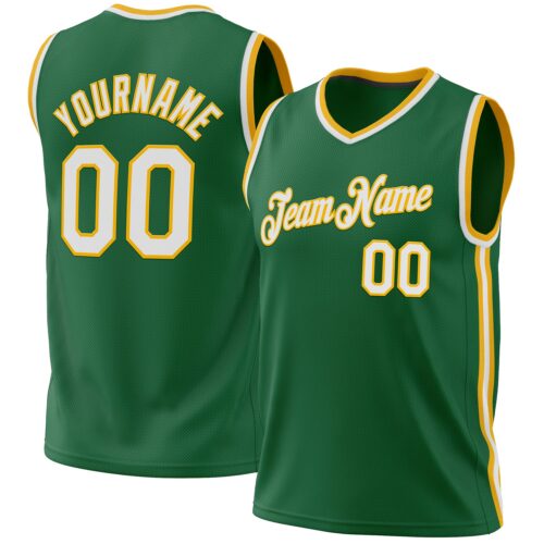 KellyGreen0533 Custom Kelly Green White-Gold Authentic Throwback Basketball Jersey