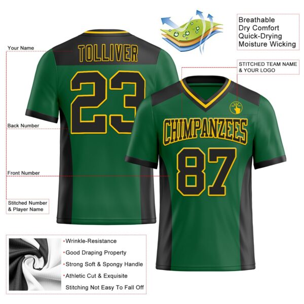Custom Kelly Green Black-Yellow Authentic Football Jersey