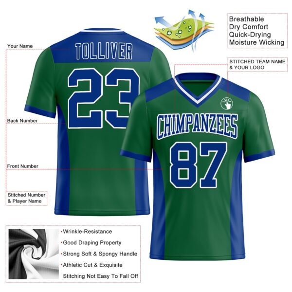 Custom Kelly Green Royal-White Authentic Football Jersey