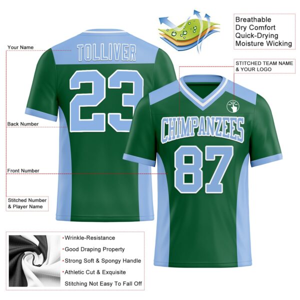 Custom Kelly Green Light Blue-White Authentic Football Jersey